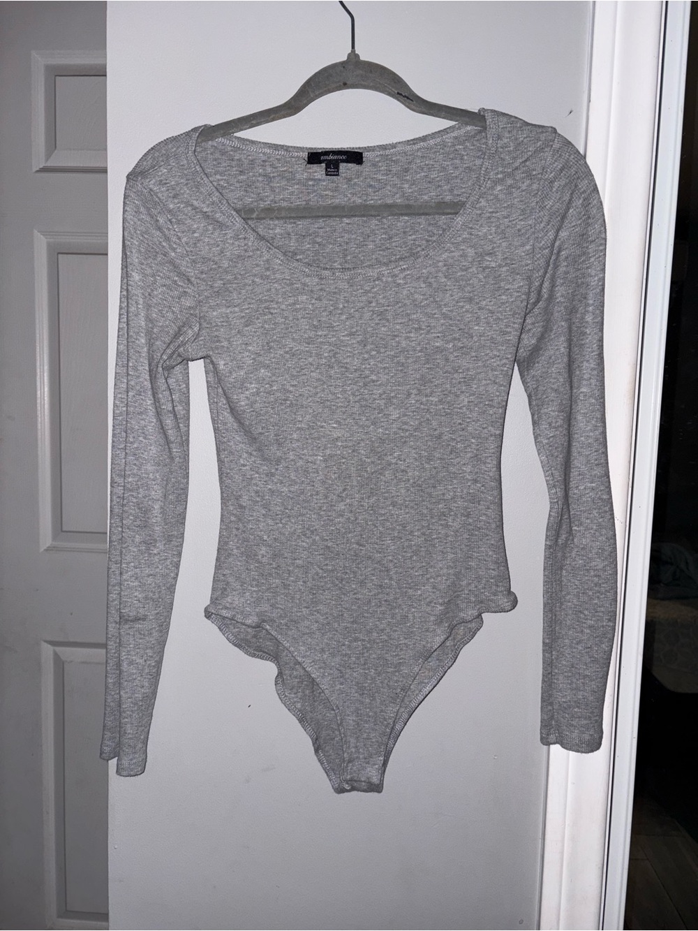 Aritzia Gray Long-Sleeve Scoop Neck Bodysuit